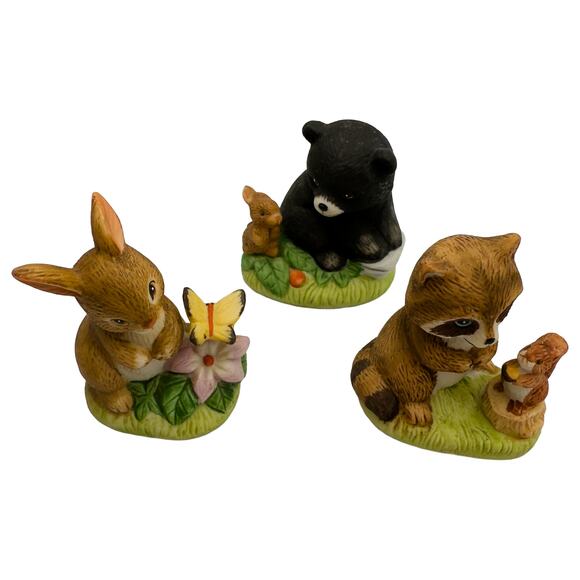 Vintage HOMCO Forest Friends (1418) Porcelain Animal Set Bear Raccoon Rabbit - Picture 8 of 9